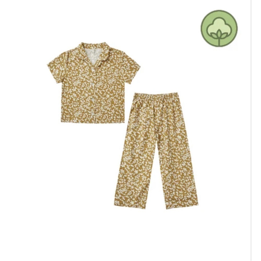 Rylee + Cru Tan Leaf Print Kids Pajama Set